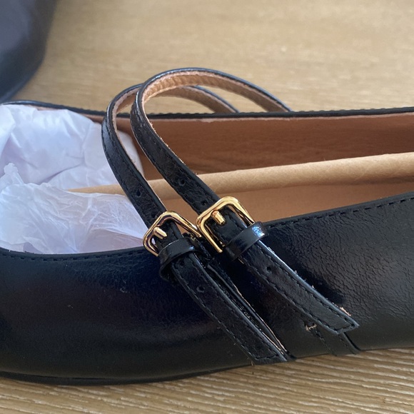 Madewell Black Leather Flats with Gold Buckles - Picture 3 of 6